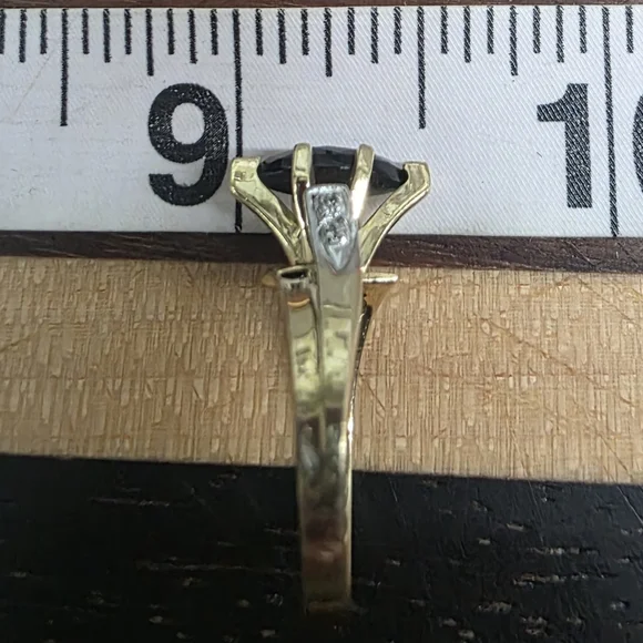 14K 10K Plumb Solid Yellow Gold Diamond Onyx Heart Pendant Ring & Necklace - Picture 3 of 17